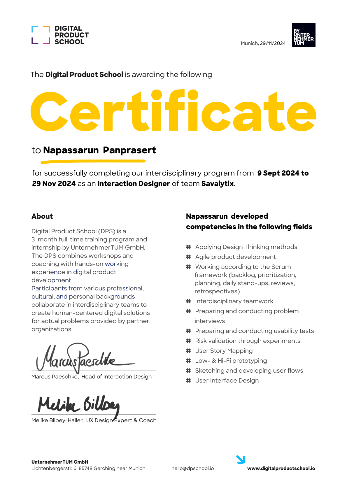 Preview of the certificate